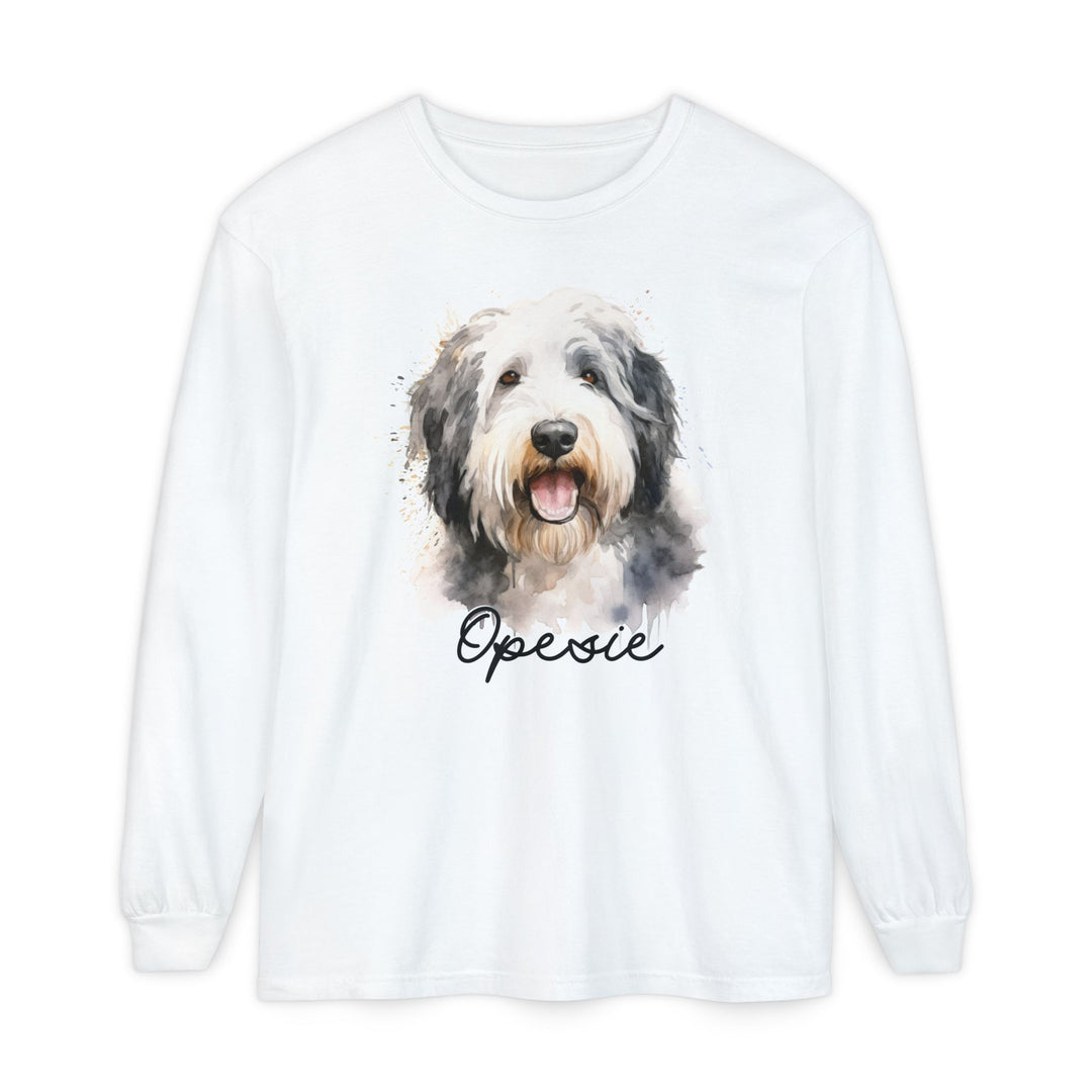 Old English Sheepdog Custom Dog Name Watercolor Long Sleeve Comfort Colors Tee Sizes S-XL