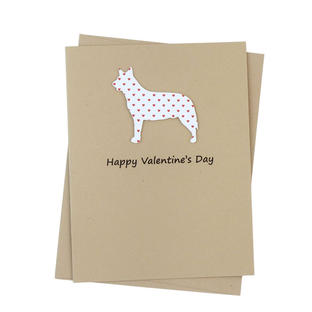 Australian Cattle Dog Valentines Day Single Greeting Card  - Small Red Hearts Notecard Blue Heeler