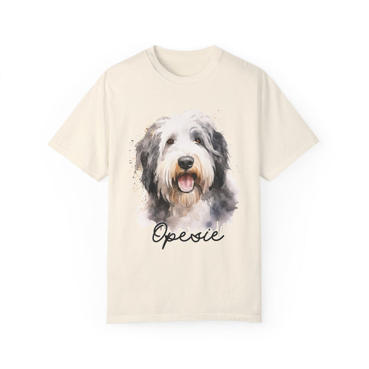 Old English Sheepdog Custom Name Comfort Colors T-shirt - S-XL Multiple Colors