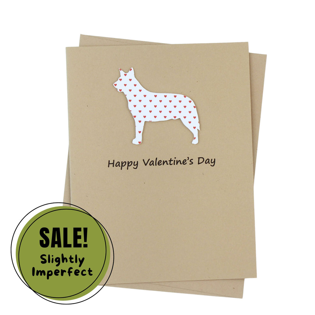 Australian Cattle Dog Valentines Day Single Greeting Card  - Small Red Hearts Notecard Blue Heeler