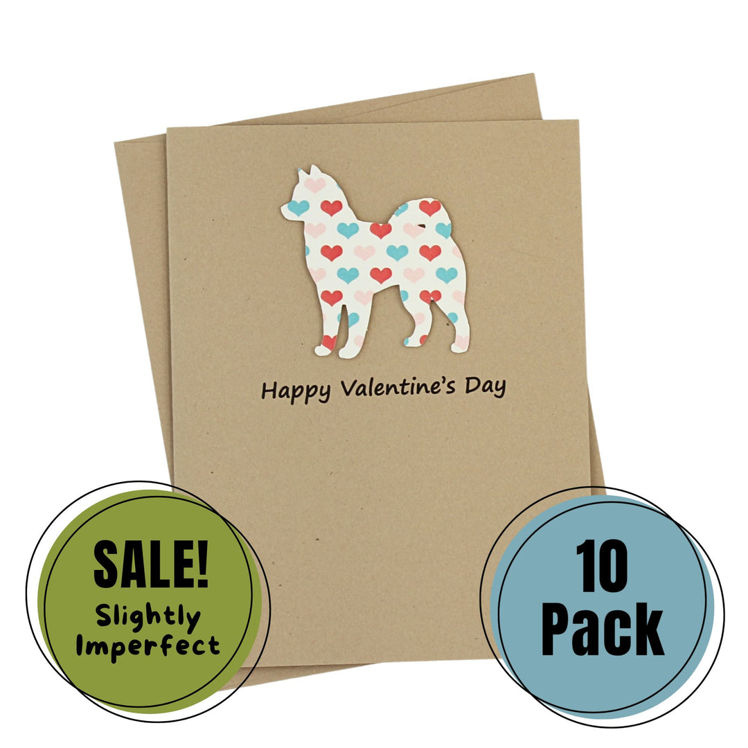 Alaskan Malamute Dog Valentines Day Greeting Card 10 Pack - Colored Heart Pattern