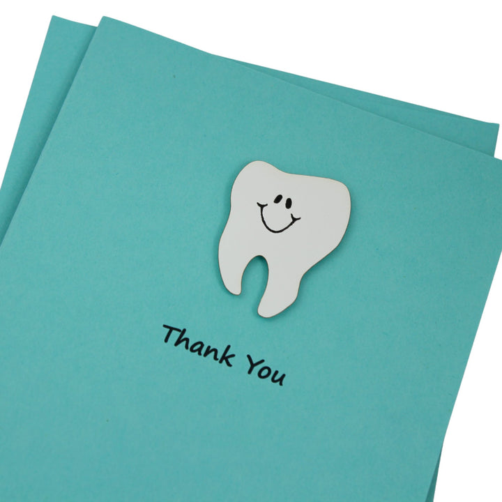 Tooth Thank You Notecard | Handmade Dentist Greeting Cards | Tooth with Smile | Single or 10 Pack | Choose Front and Inside Phrases