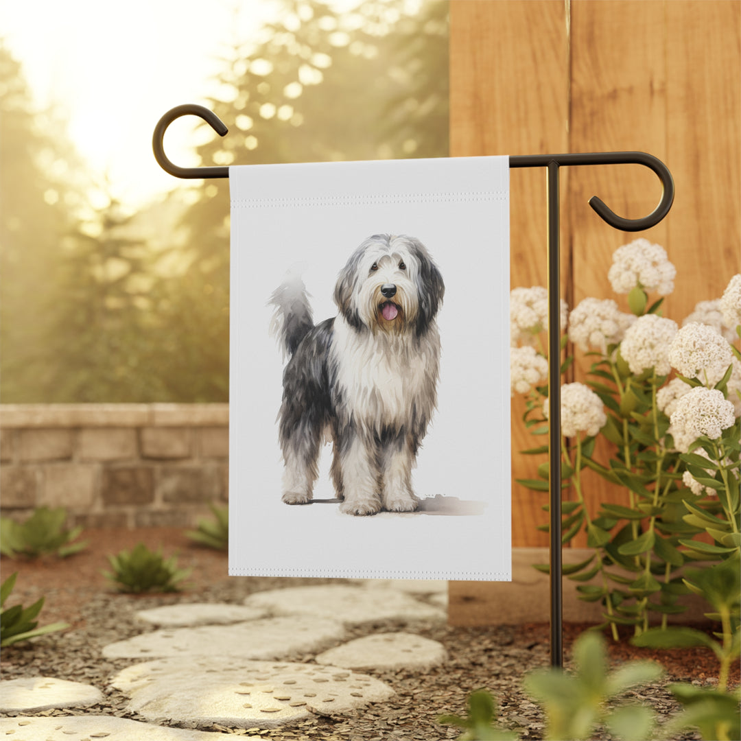 Old English Sheepdog - Garden Banner Flag - Cute Watercolor Dog themed