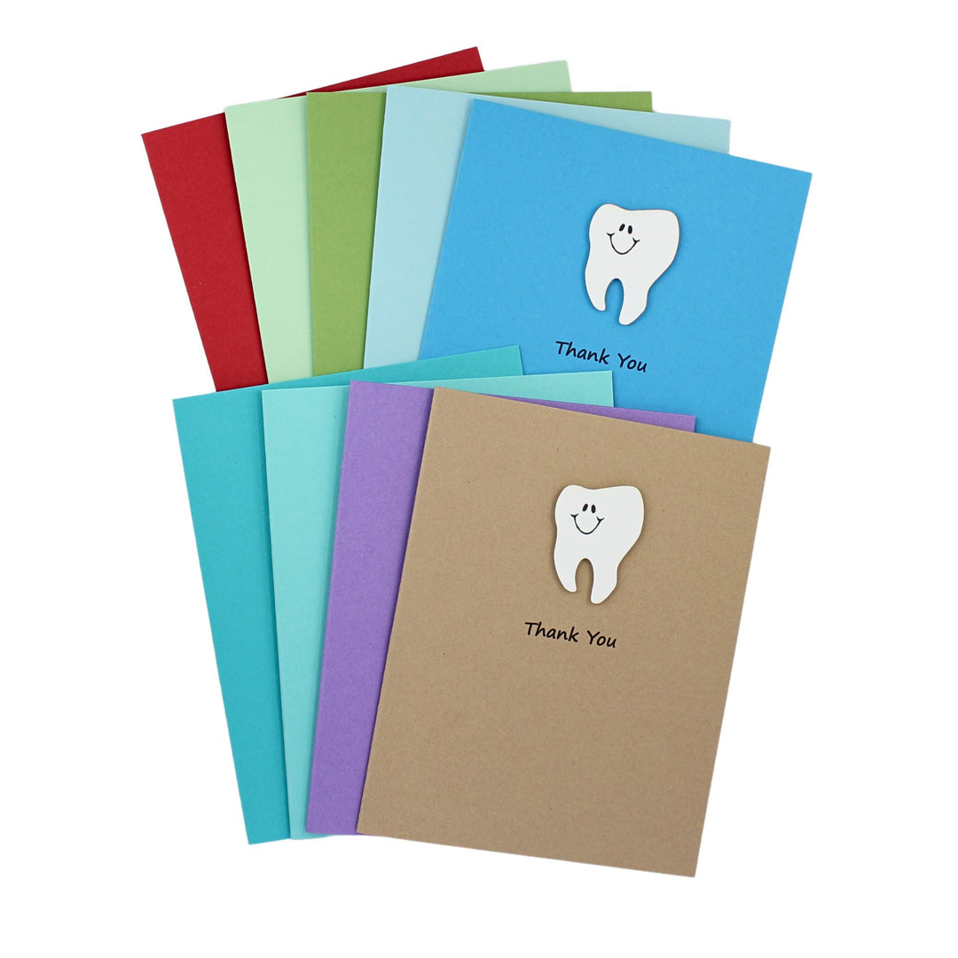 Tooth Thank You Notecard | Handmade Dentist Greeting Cards | Tooth with Smile | Single or 10 Pack | Choose Front and Inside Phrases