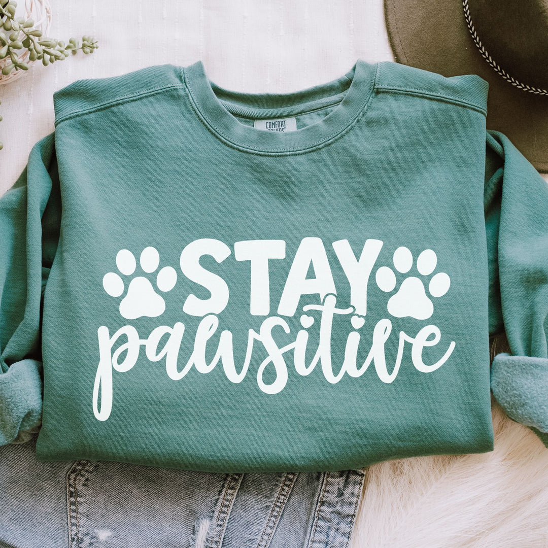 Stay Pawsitive - Comfort Colors Cozy Sweatshirt Sizes 2XL & 3XL Multiple Colors