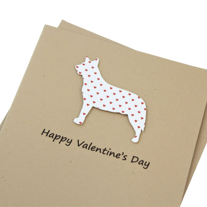 Australian Cattle Dog Valentines Day Single Greeting Card  - Small Red Hearts Notecard Blue Heeler