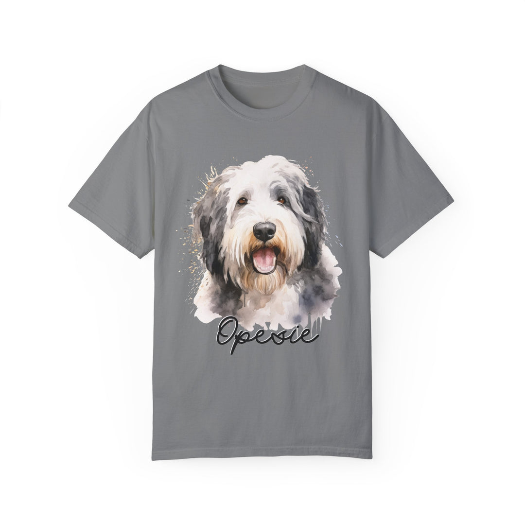 Old English Sheepdog Custom Name Comfort Colors T-shirt - S-XL Multiple Colors