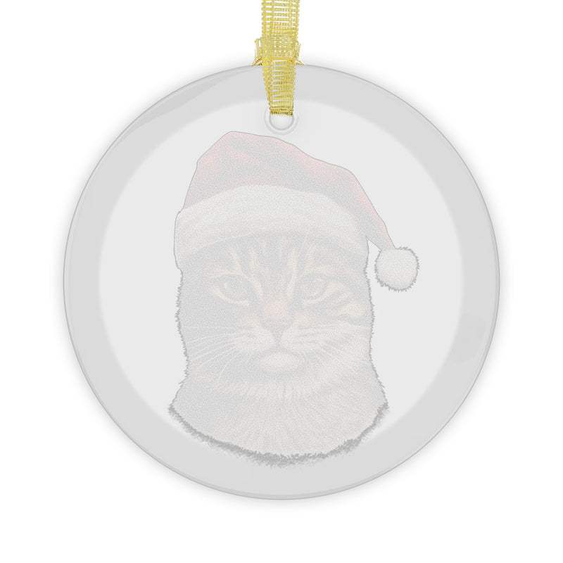 Glass Ornament - Tabby Cat with Santa Hat