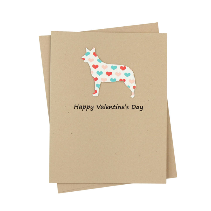 Australian Cattle Dog Valentines Day Single Greeting Card  - Colored Hearts Notecard Blue Heeler