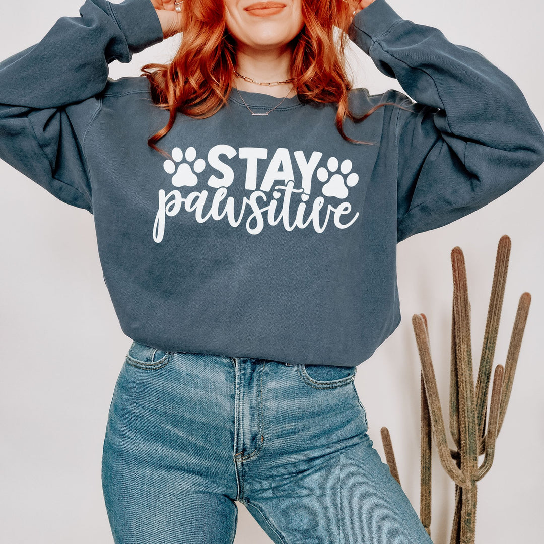 Stay Pawsitive - Comfort Colors Cozy Sweatshirt Sizes 2XL & 3XL Multiple Colors