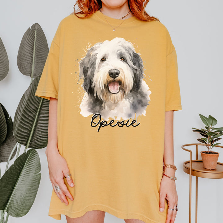 Old English Sheepdog Custom Name Comfort Colors T-shirt - S-XL Multiple Colors