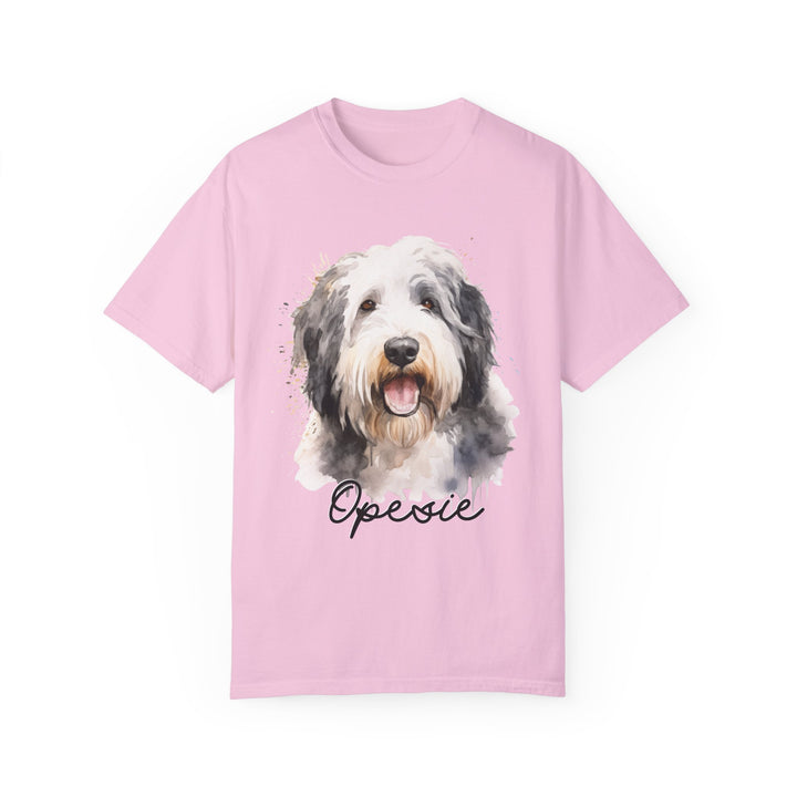 Old English Sheepdog Custom Name Comfort Colors T-shirt - S-XL Multiple Colors