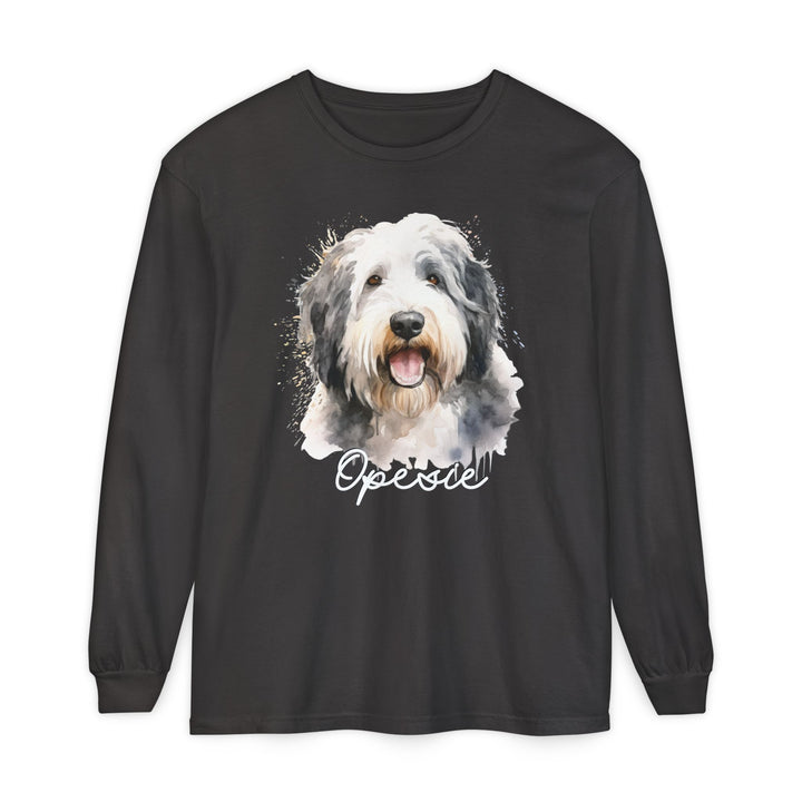 Old English Sheepdog Custom Dog Name Watercolor Long Sleeve Comfort Colors Tee Sizes S-XL