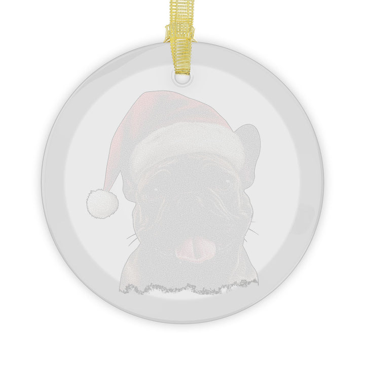 Glass Ornament - Dark Brown French Bulldog  with Santa Hat - Frenchie