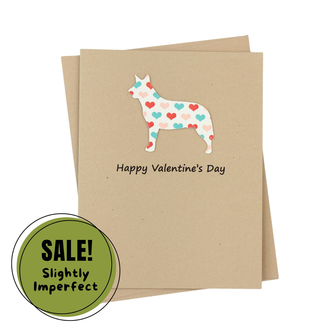 Australian Cattle Dog Valentines Day Single Greeting Card  - Colored Hearts Notecard Blue Heeler