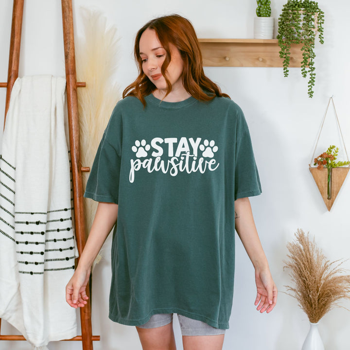 Stay Pawsitive Comfort Colors t-shirt Sizes S-XL Multiple Colors