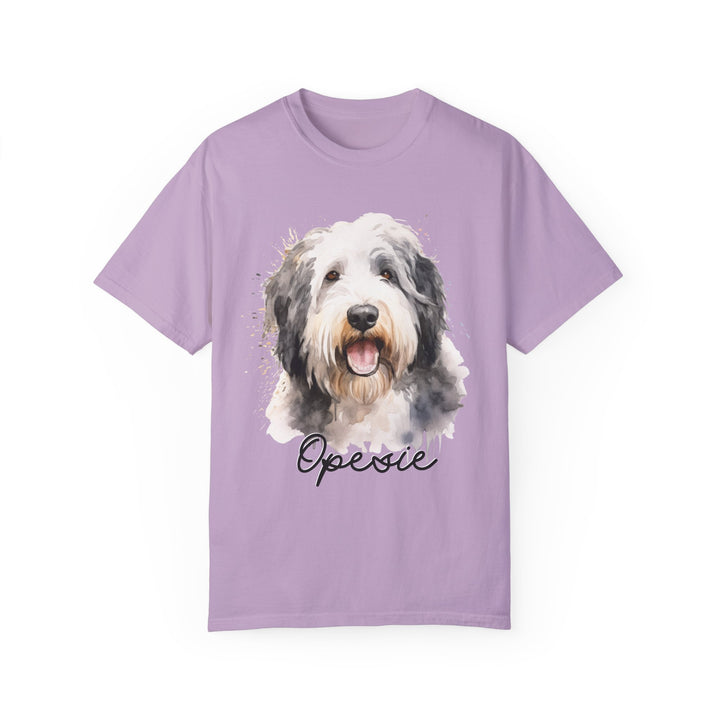 Old English Sheepdog Custom Name Comfort Colors T-shirt - S-XL Multiple Colors