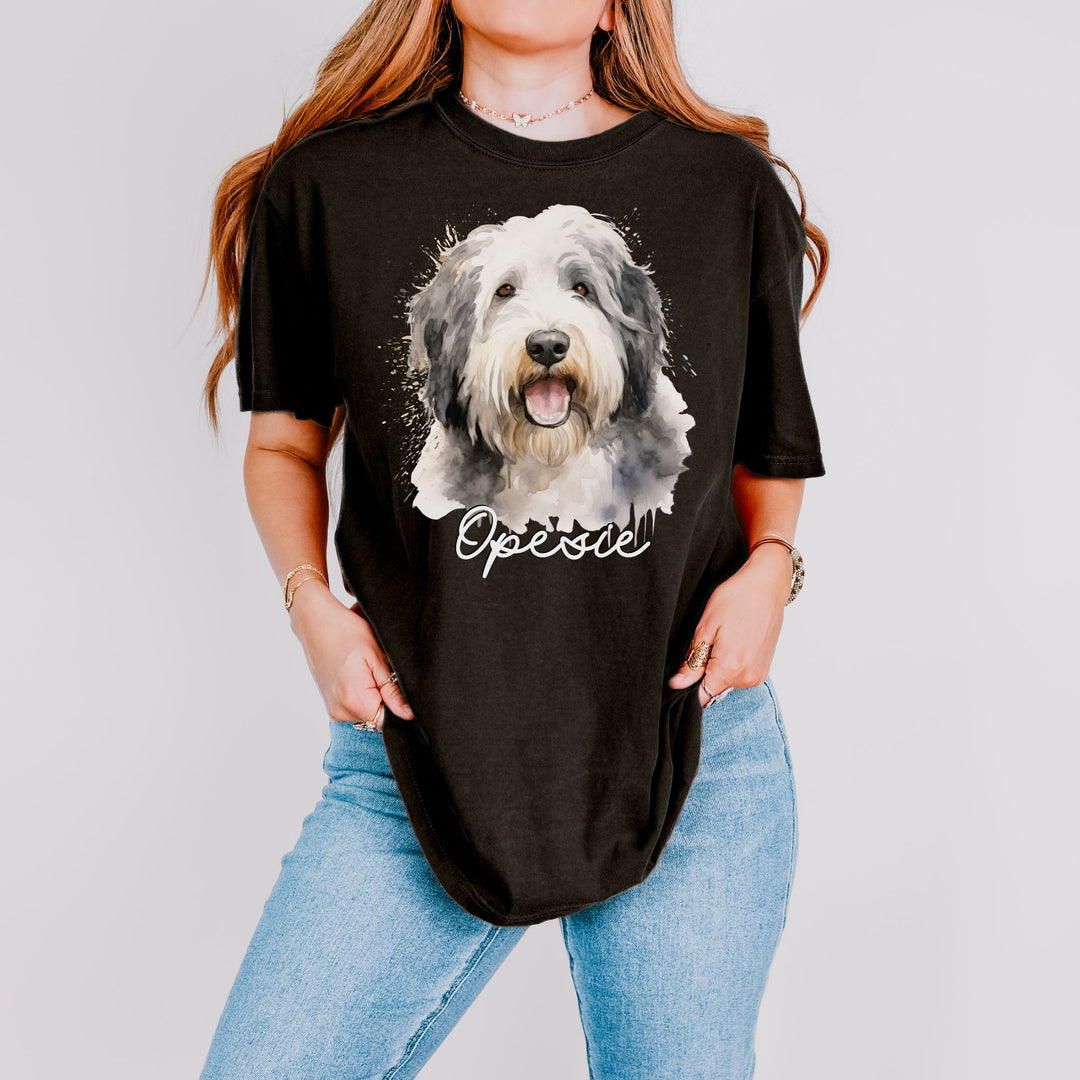 Old English Sheepdog Custom Name Comfort Colors T-shirt - S-XL Multiple Colors