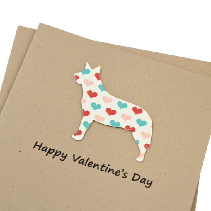 Australian Cattle Dog Valentines Day Single Greeting Card  - Colored Hearts Notecard Blue Heeler