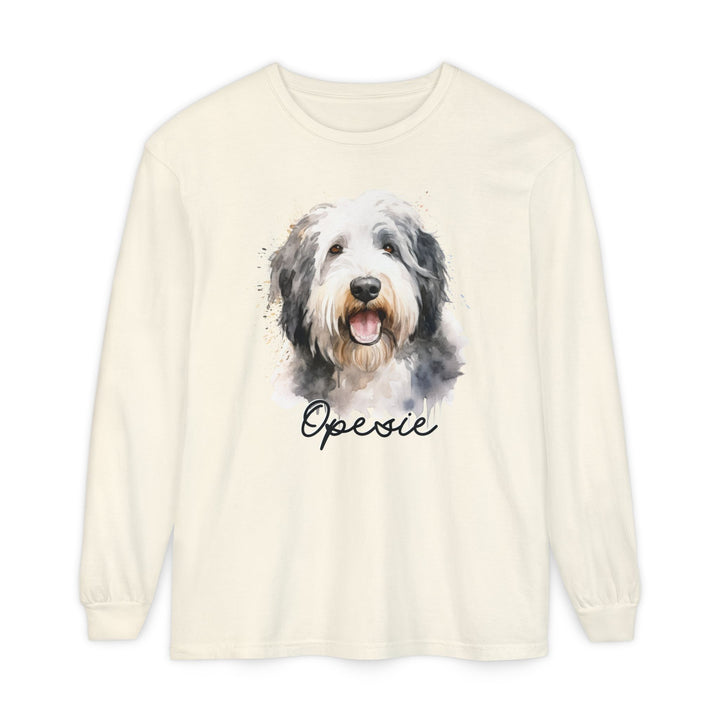 Old English Sheepdog Custom Dog Name Watercolor Long Sleeve Comfort Colors Tee Sizes S-XL