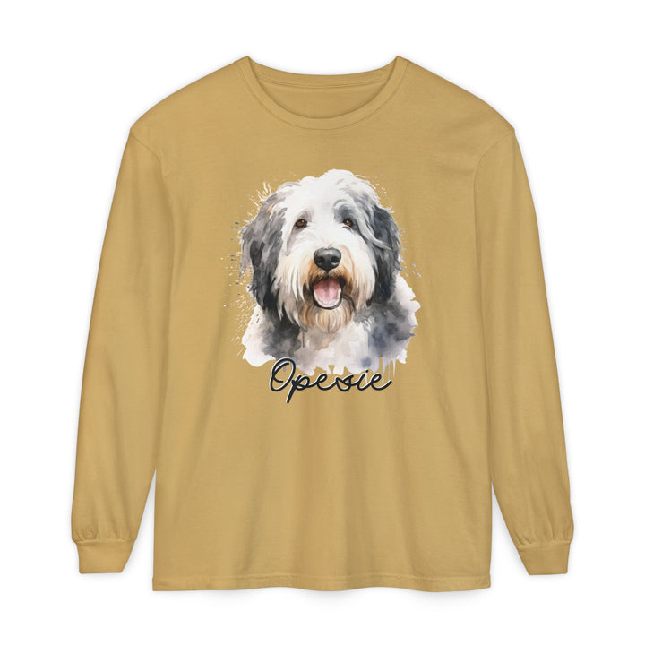 Old English Sheepdog Custom Dog Name Watercolor Long Sleeve Comfort Colors Tee Sizes S-XL