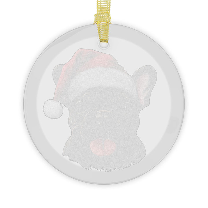 Glass Ornament - Black French Bulldog  with Santa Hat - Frenchie