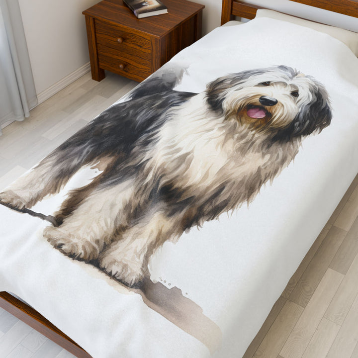 Old English Sheepdog - Velveteen Plush Blanket - 3 Sizes Available - Dog Lover Cozy Throw