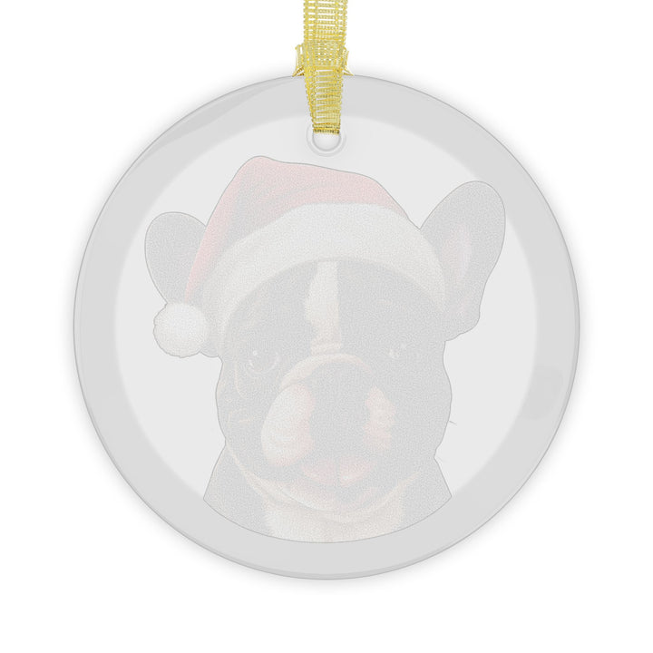 Glass Ornament - Dark Brown and White French Bulldog  with Santa Hat - Frenchie