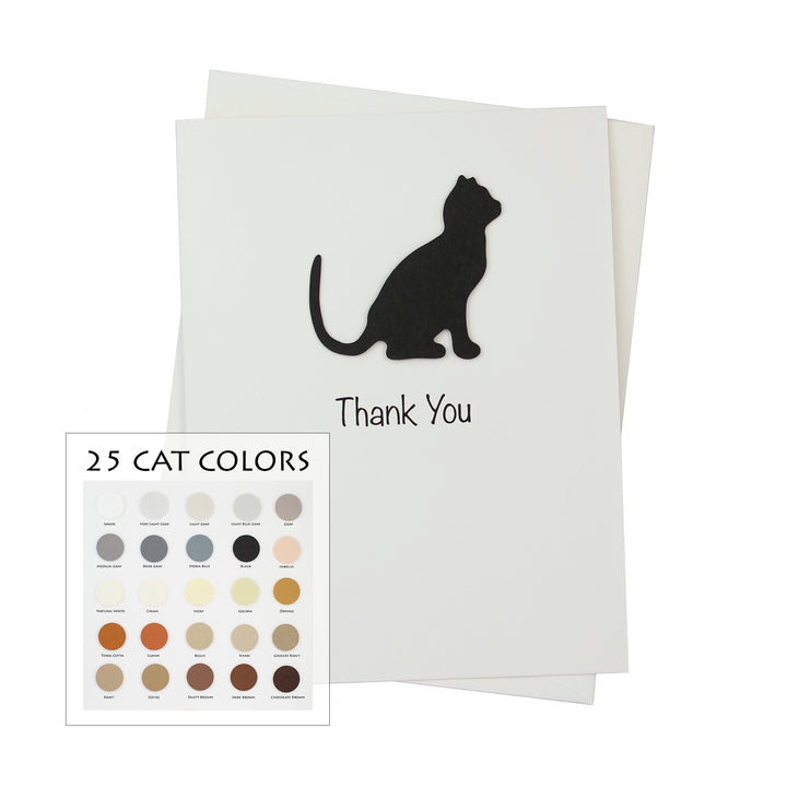 Cat Thank You Greeting Card | Handmade Cat Greeting Cards | 25 Cat Colors Available | Choose Inside Phrase | Cat Notecards White