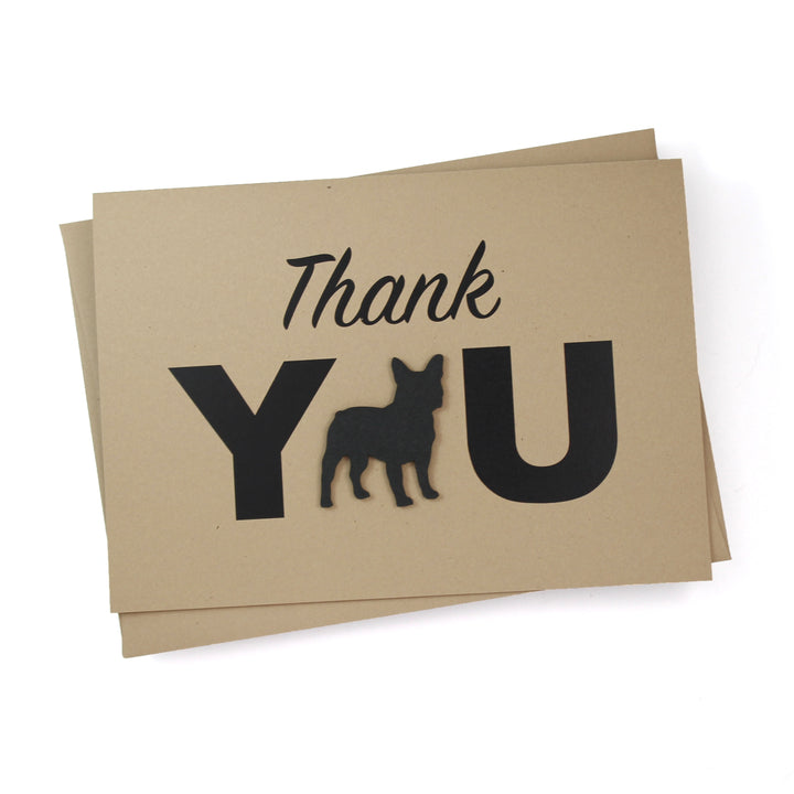 French Bulldog Thank You Card Single or 10 Pack  | Handmade Frenchie Silhouette 5x7 Greeting Notecard |