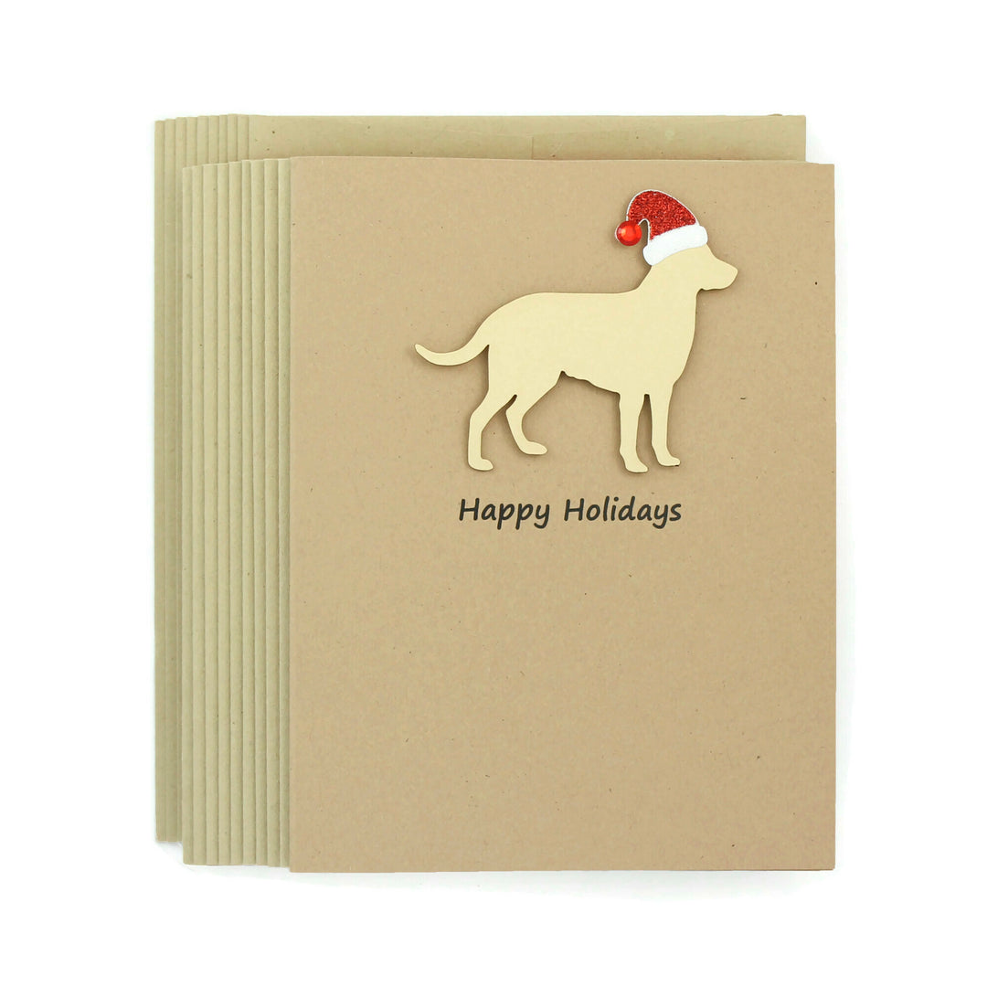 Labrador Retriever Christmas Cards Pack of 10 | Handmade Holiday Notecards | Sparkly Santa hat