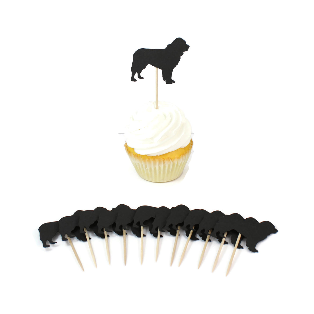 Newfoundland Cupcake Topper Set of 12 Black Newfie Dog Cupcake Toppers Pet Decorations Pet