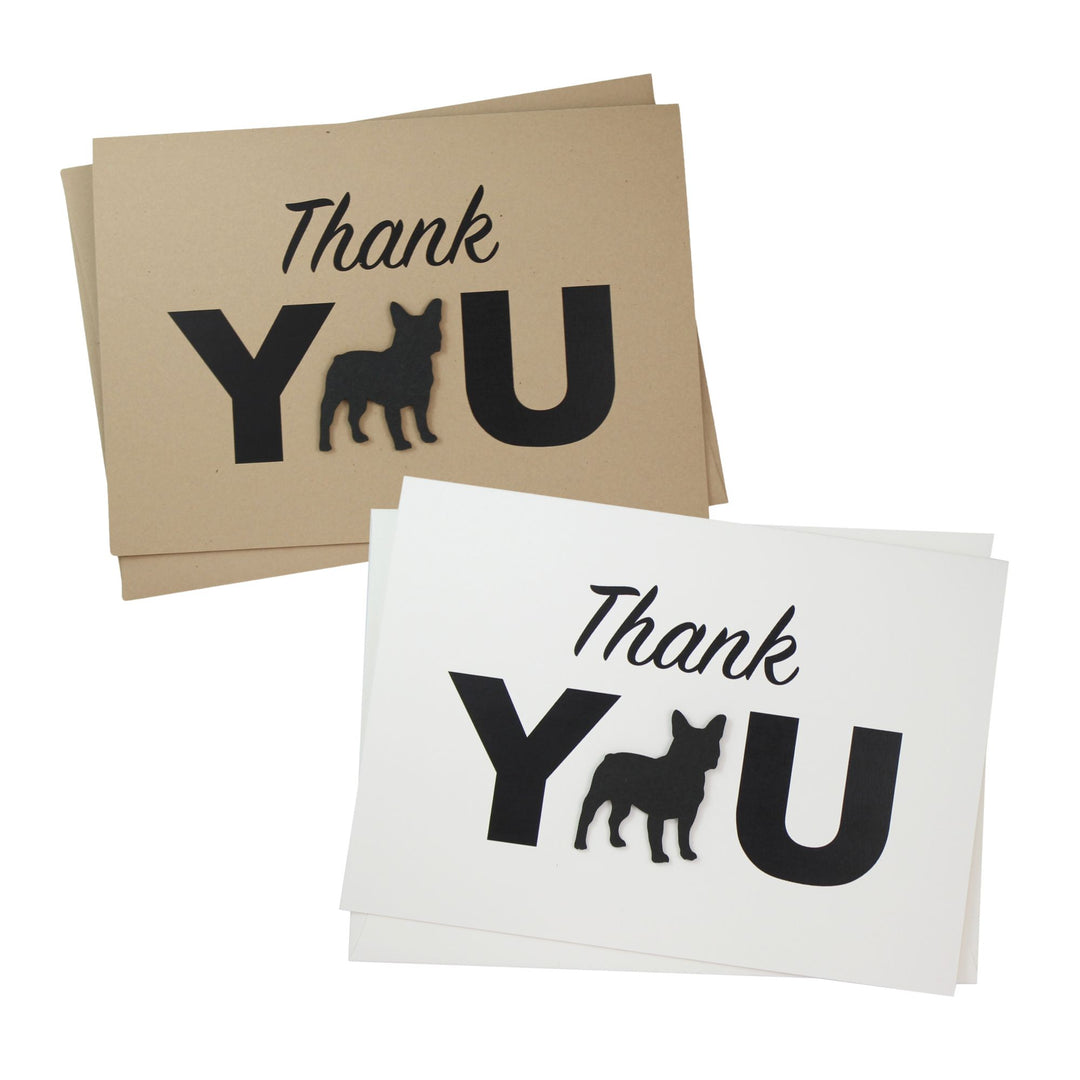 French Bulldog Thank You Card Single or 10 Pack  | Handmade Frenchie Silhouette 5x7 Greeting Notecard |