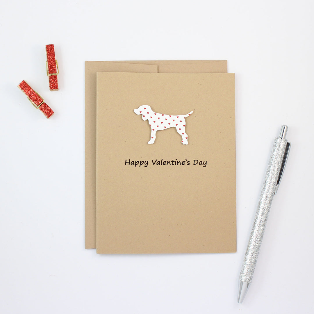 Dog Valentines Day Single Greeting Card - Standard Dog - Red Hearts