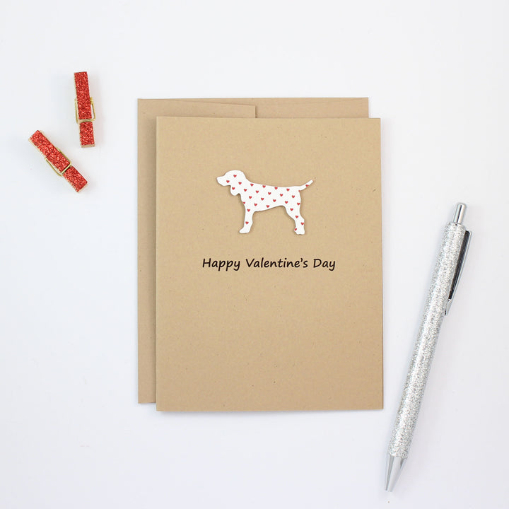 Dog Valentines Day Single Greeting Card - Standard Dog - Red Hearts