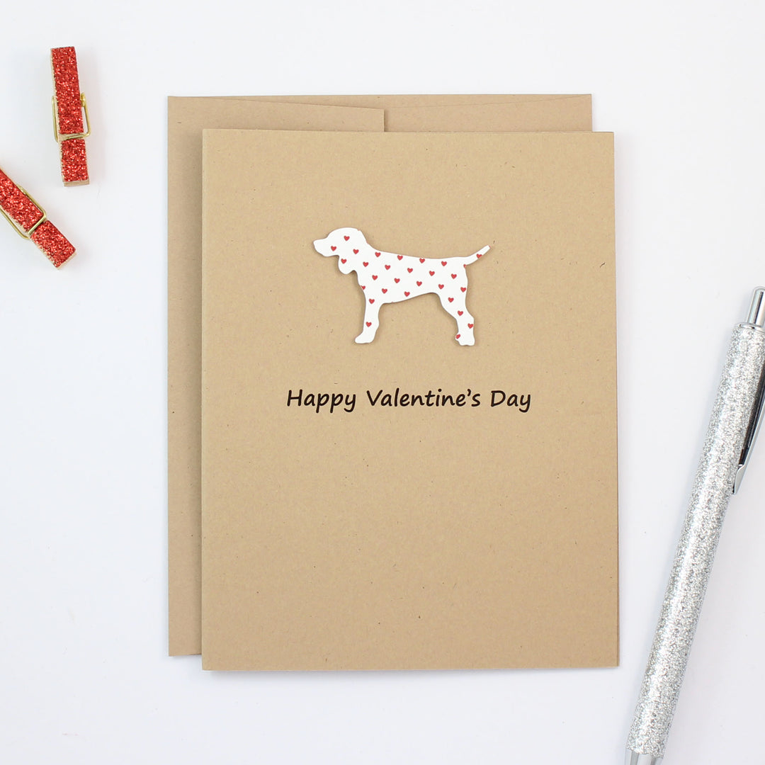 Dog Valentines Day Single Greeting Card - Standard Dog - Red Hearts