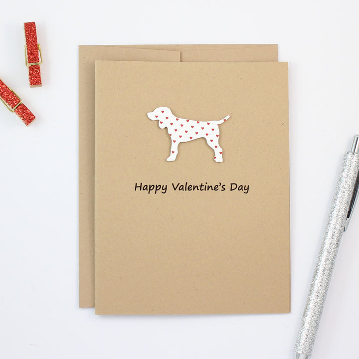 Dog Valentines Day Single Greeting Card - Standard Dog - Red Hearts