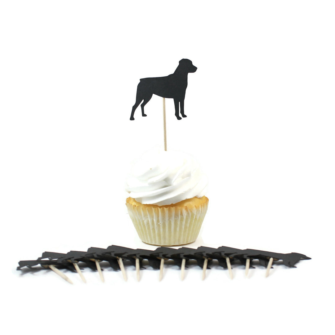 Rottweiler Cupcake Topper Set of 12 | Rottie Dog Cake Topper | Pet Decorations Birthday Party Decor | Custom 25 Dog Colors available