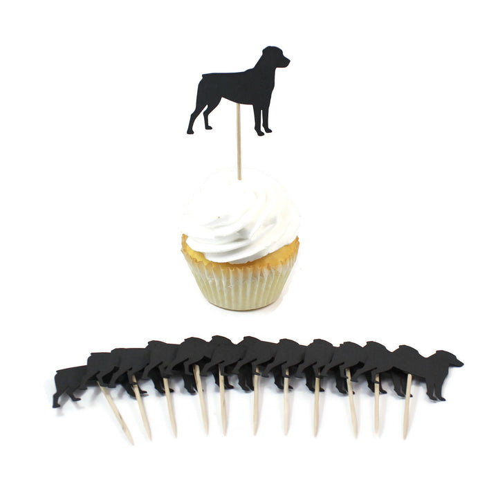 Rottweiler Cupcake Topper Set of 12 | Rottie Dog Cake Topper | Pet Decorations Birthday Party Decor | Custom 25 Dog Colors available