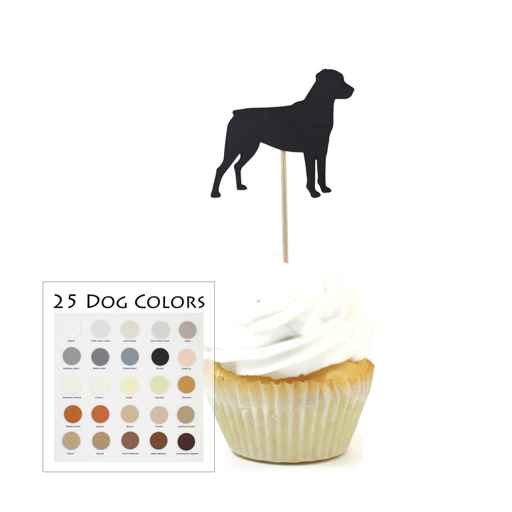 Rottweiler Cupcake Topper Set of 12 | Rottie Dog Cake Topper | Pet Decorations Birthday Party Decor | Custom 25 Dog Colors available