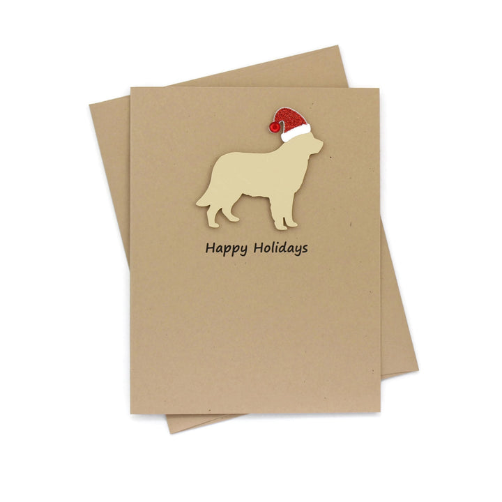 Golden Retriever Christmas Cards Pack of 10 | Handmade Holiday Notecards | Yellow Dog Love Gift | Sparkly Santa hat | Kraft Brown envelopes