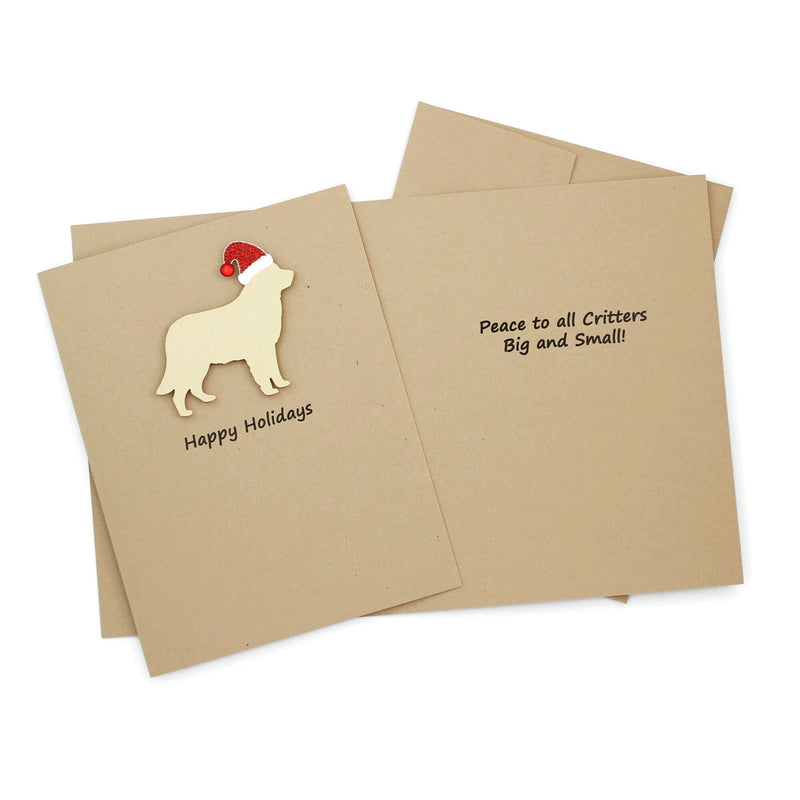 Golden Retriever Christmas Cards Pack of 10 | Handmade Holiday Notecards | Yellow Dog Love Gift | Sparkly Santa hat | Kraft Brown envelopes