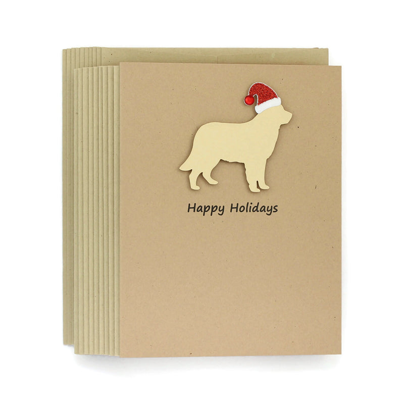 Golden Retriever Christmas Cards Pack of 10 | Handmade Holiday Notecards | Yellow Dog Love Gift | Sparkly Santa hat | Kraft Brown envelopes