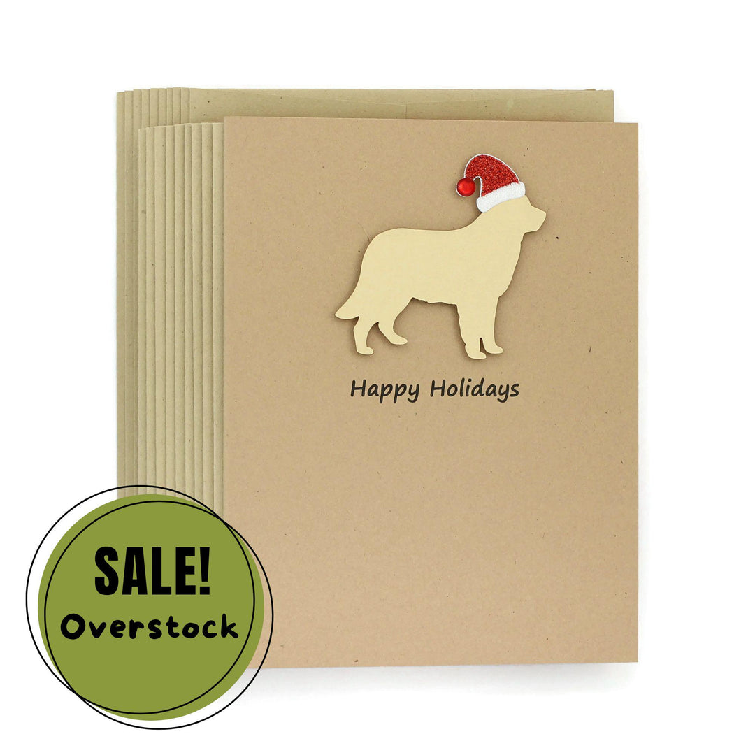 Golden Retriever Christmas Cards Pack of 10 | Handmade Holiday Notecards | Yellow Dog Love Gift | Sparkly Santa hat | Kraft Brown envelopes