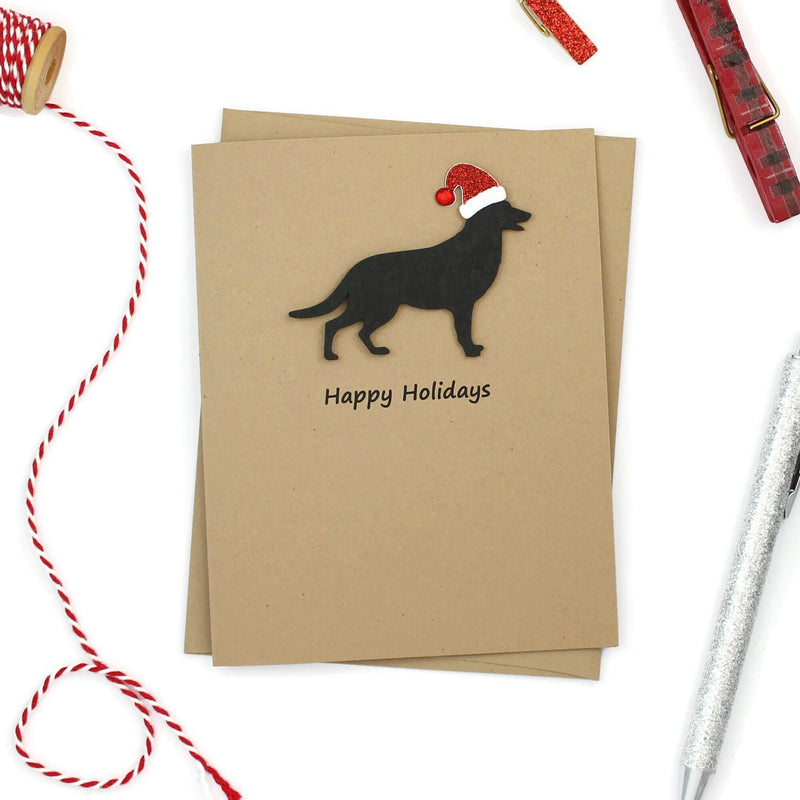 German Shepherd Dog Christmas Cards Pack of 10 | GSD Holiday Notecards | Black Dog Greeting with Santa hat | Kraft Brown with Envelopes