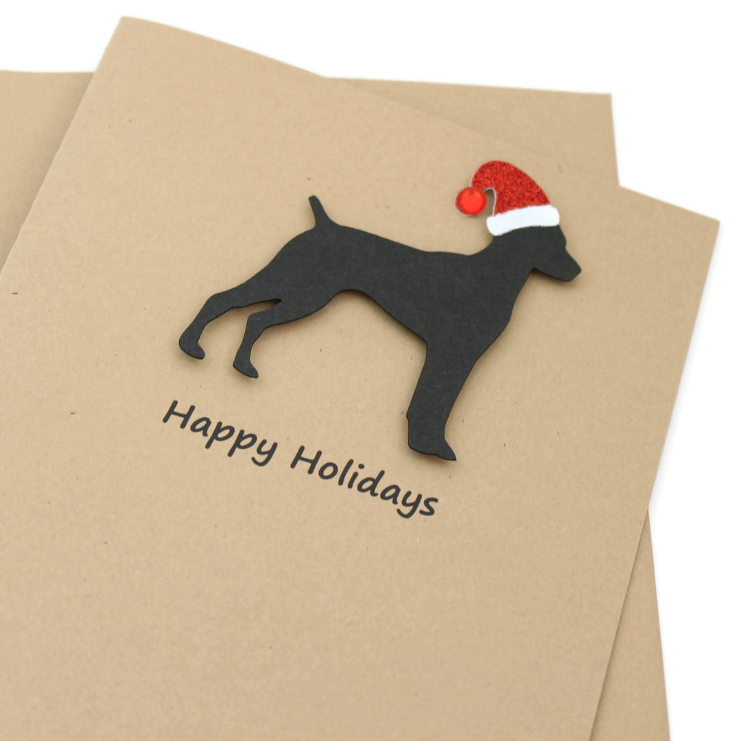 German Shorthaired Pointer Christmas Cards Pack of 10 | Pet Holiday Notecards | Black Brown Dog Greeting with Santa hat | Kraft Brown