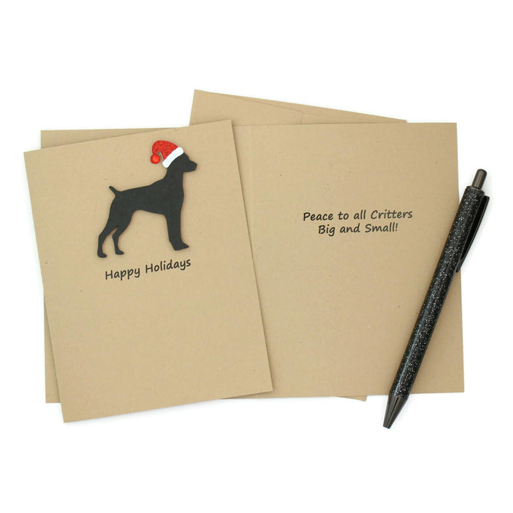 German Shorthaired Pointer Christmas Cards Pack of 10 | Pet Holiday Notecards | Black Brown Dog Greeting with Santa hat | Kraft Brown