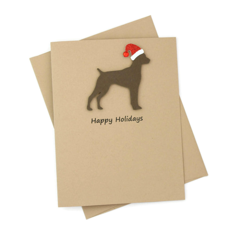 German Shorthaired Pointer Christmas Cards Pack of 10 | Pet Holiday Notecards | Black Brown Dog Greeting with Santa hat | Kraft Brown