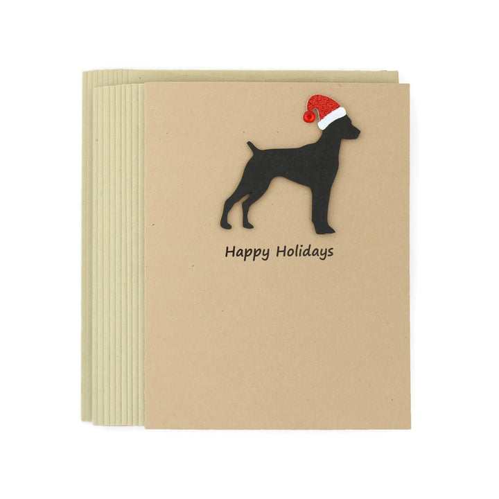 German Shorthaired Pointer Christmas Cards Pack of 10 | Pet Holiday Notecards | Black Brown Dog Greeting with Santa hat | Kraft Brown