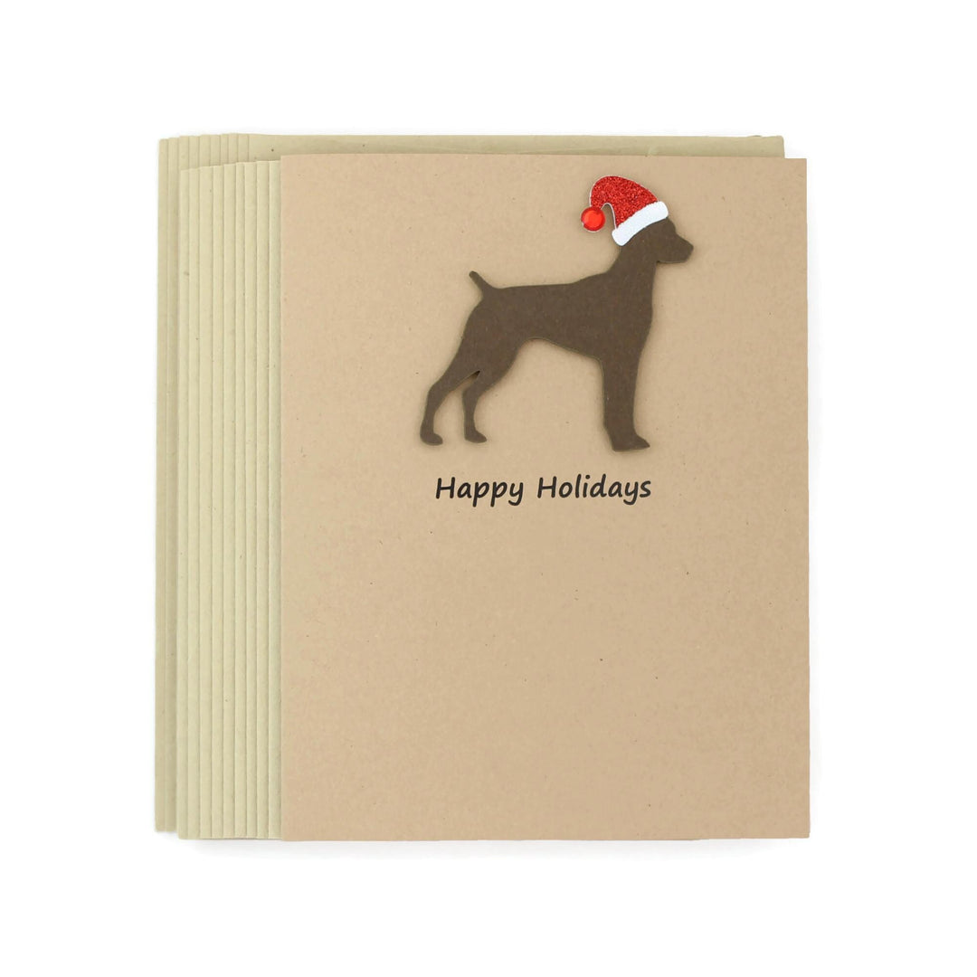 German Shorthaired Pointer Christmas Cards Pack of 10 | Pet Holiday Notecards | Black Brown Dog Greeting with Santa hat | Kraft Brown